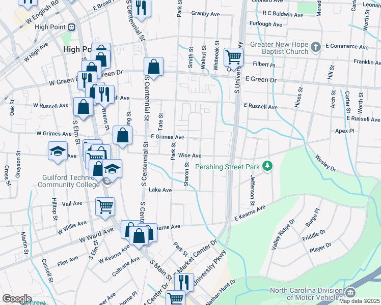 map of restaurants, bars, coffee shops, grocery stores, and more near 915 Sharon Street in High Point