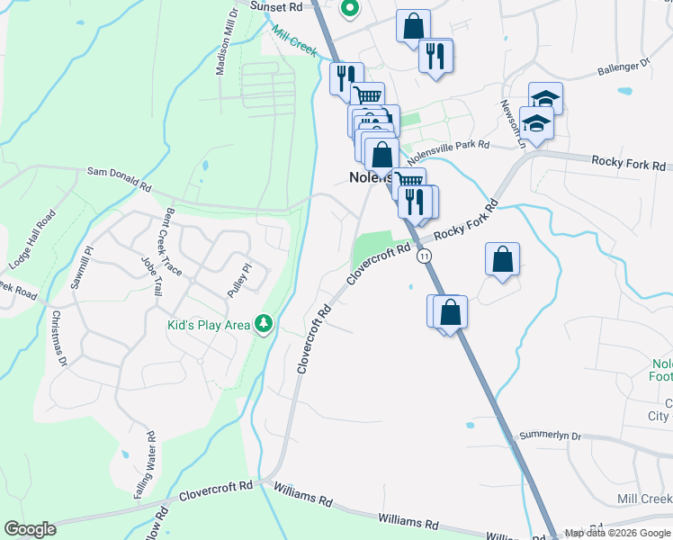 map of restaurants, bars, coffee shops, grocery stores, and more near 244 Dobson Branch Trail in Nolensville