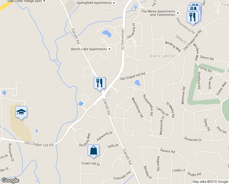 map of restaurants, bars, coffee shops, grocery stores, and more near 10 Scottish Lane in Durham