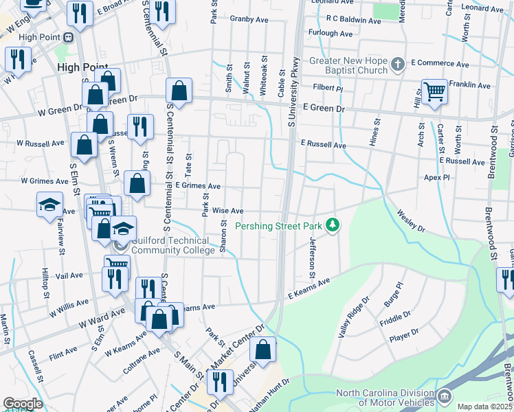 map of restaurants, bars, coffee shops, grocery stores, and more near 825 Randolph Street in High Point