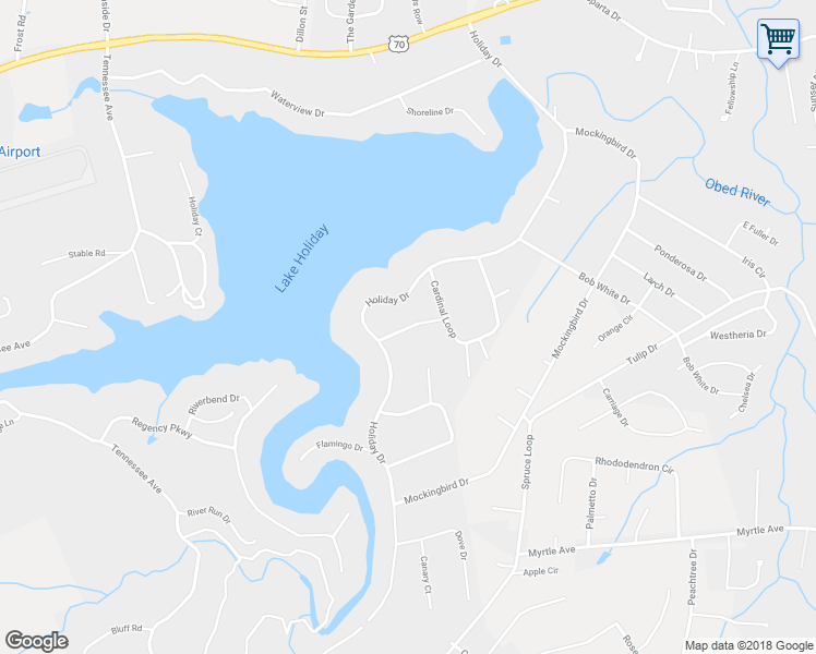 map of restaurants, bars, coffee shops, grocery stores, and more near Mallard Circle in Crossville