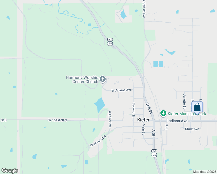 map of restaurants, bars, coffee shops, grocery stores, and more near 406 Oak Hill Circle in Kiefer