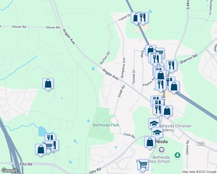 map of restaurants, bars, coffee shops, grocery stores, and more near 1000 Depot Drive in Durham