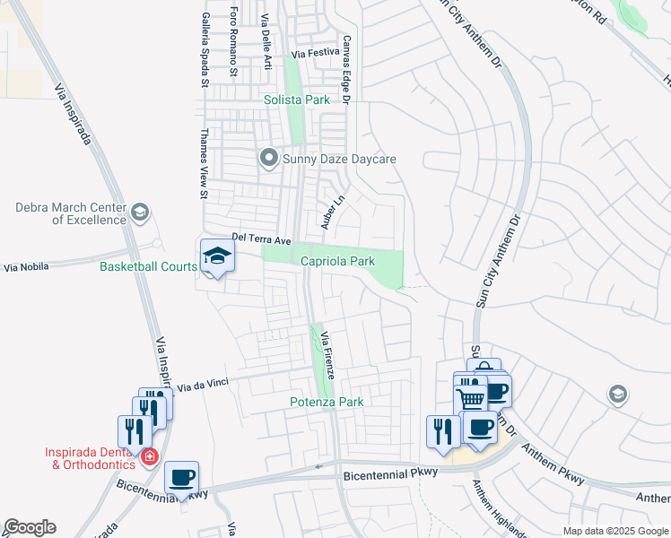 map of restaurants, bars, coffee shops, grocery stores, and more near 3066 Casarano Court in Henderson