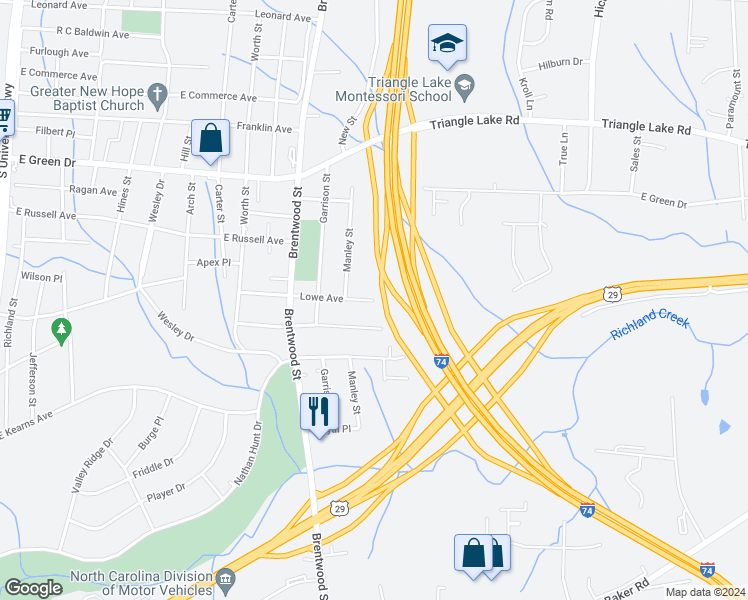 map of restaurants, bars, coffee shops, grocery stores, and more near 2699 Lowe Avenue in High Point