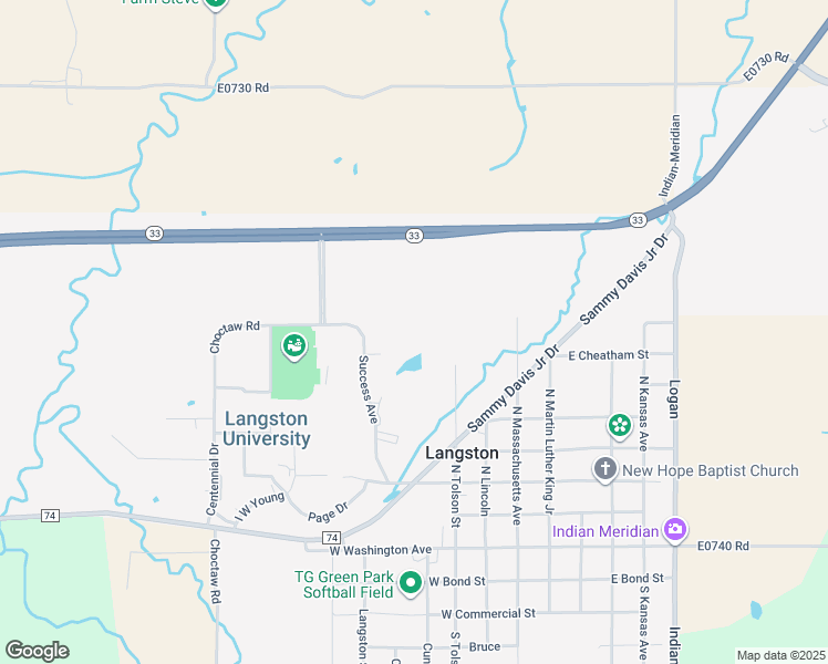 map of restaurants, bars, coffee shops, grocery stores, and more near in Langston