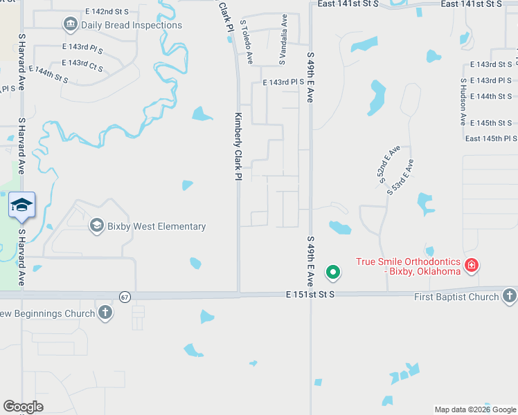 map of restaurants, bars, coffee shops, grocery stores, and more near 14737 South Toledo Place in Bixby