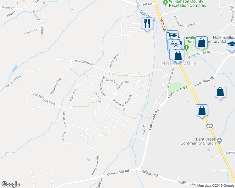 map of restaurants, bars, coffee shops, grocery stores, and more near 3401 Redmon Hill in Nolensville