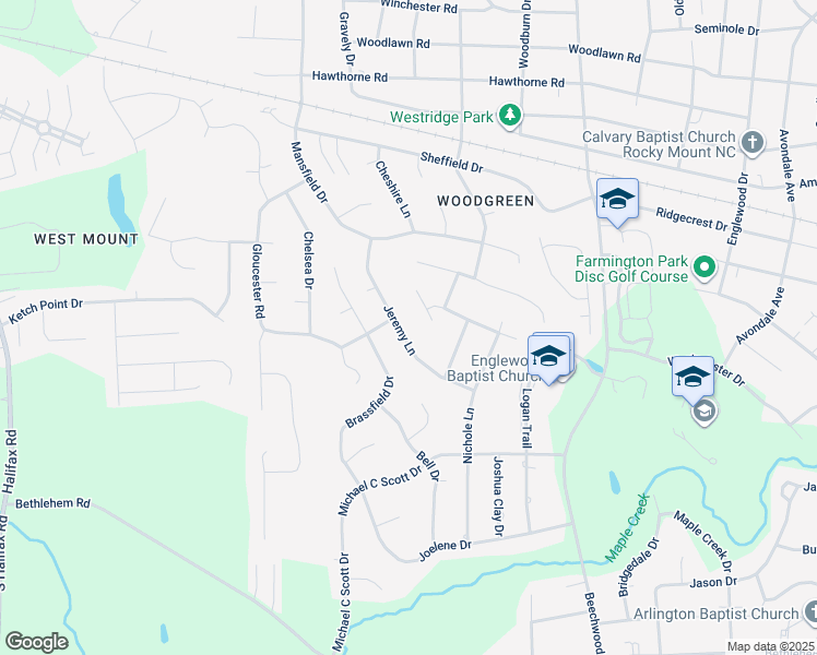 map of restaurants, bars, coffee shops, grocery stores, and more near 1501-1505 Jeremy Lane in Rocky Mount