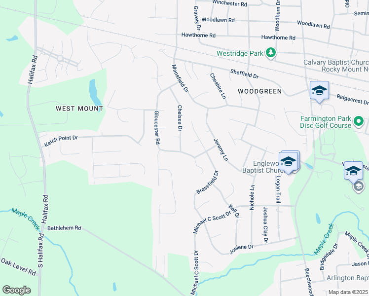 map of restaurants, bars, coffee shops, grocery stores, and more near 3501 Chelsea Drive in Rocky Mount
