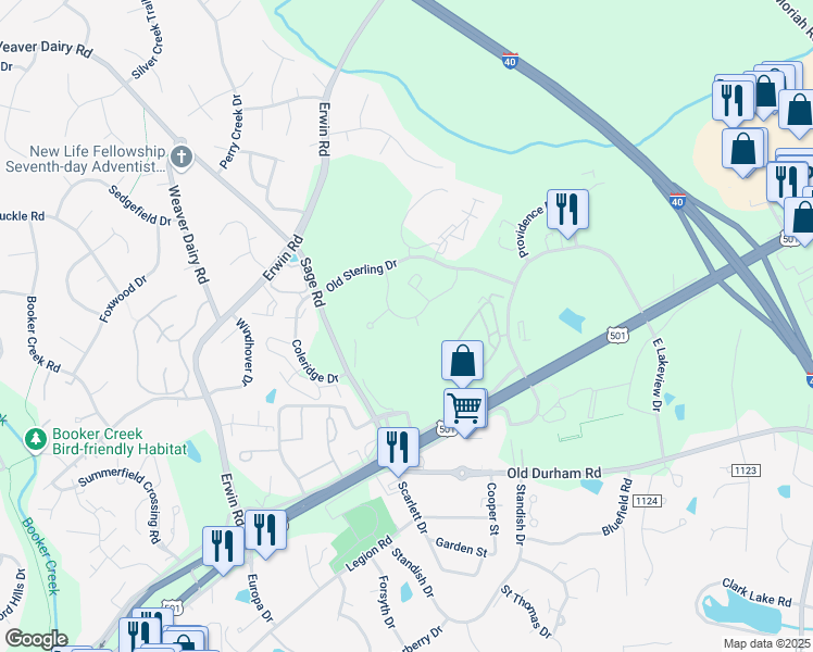 map of restaurants, bars, coffee shops, grocery stores, and more near 533 Ives Court in Chapel Hill
