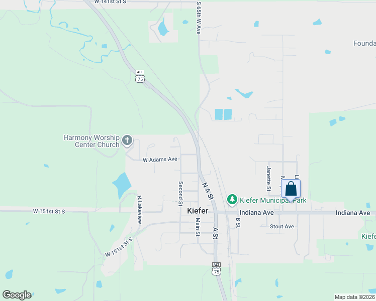 map of restaurants, bars, coffee shops, grocery stores, and more near 121 West Edwards Avenue in Kiefer