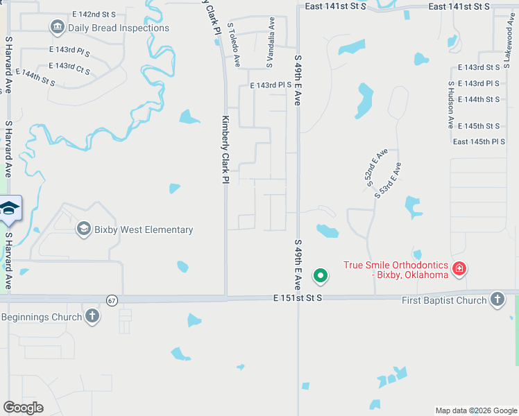 map of restaurants, bars, coffee shops, grocery stores, and more near 14737 South Toledo Place in Bixby