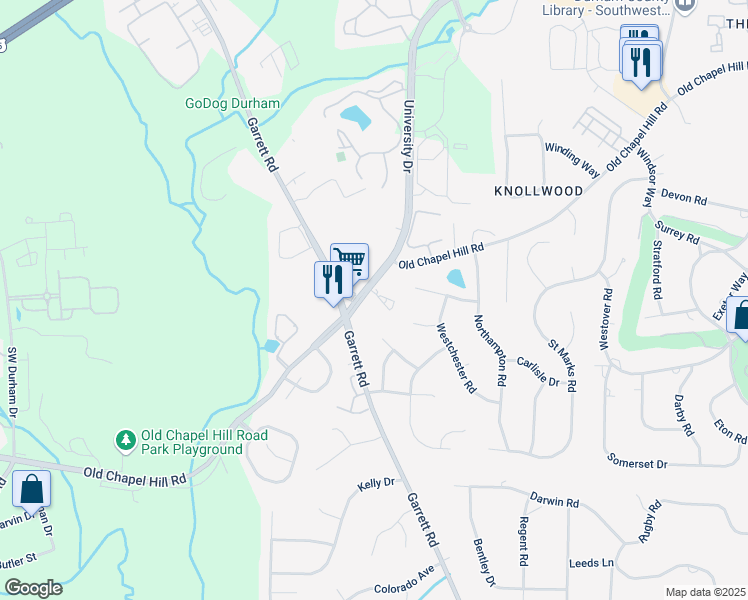 map of restaurants, bars, coffee shops, grocery stores, and more near 10 Scottish Lane in Durham