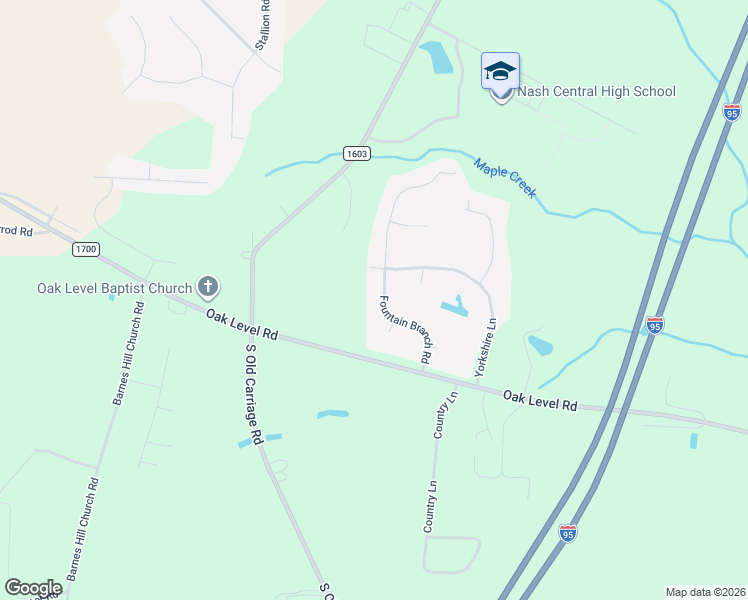 map of restaurants, bars, coffee shops, grocery stores, and more near 1585 Fountain Branch Road in Rocky Mount