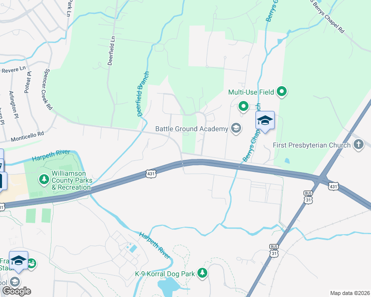 map of restaurants, bars, coffee shops, grocery stores, and more near 400 Ernest Rice Lane in Franklin