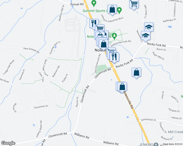 map of restaurants, bars, coffee shops, grocery stores, and more near 240 Dobson Branch Court in Nolensville