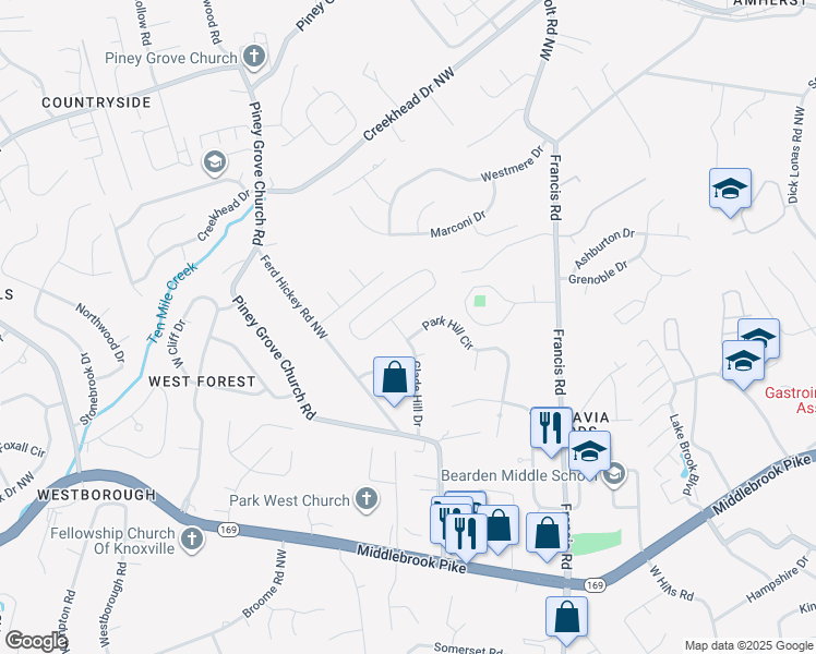 map of restaurants, bars, coffee shops, grocery stores, and more near 1214 Glade Hill Drive in Knoxville
