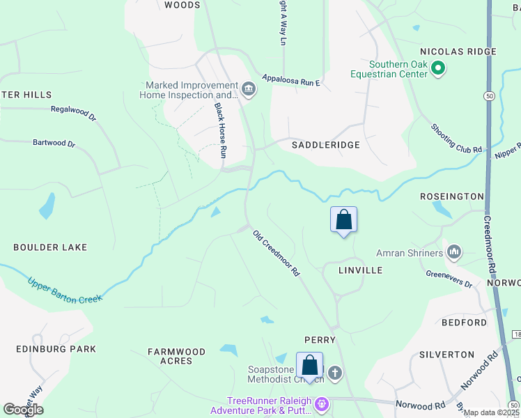 map of restaurants, bars, coffee shops, grocery stores, and more near 4825 Winterwood Drive in Raleigh