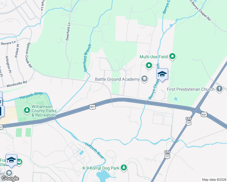map of restaurants, bars, coffee shops, grocery stores, and more near 400 Ernest Rice Lane in Franklin