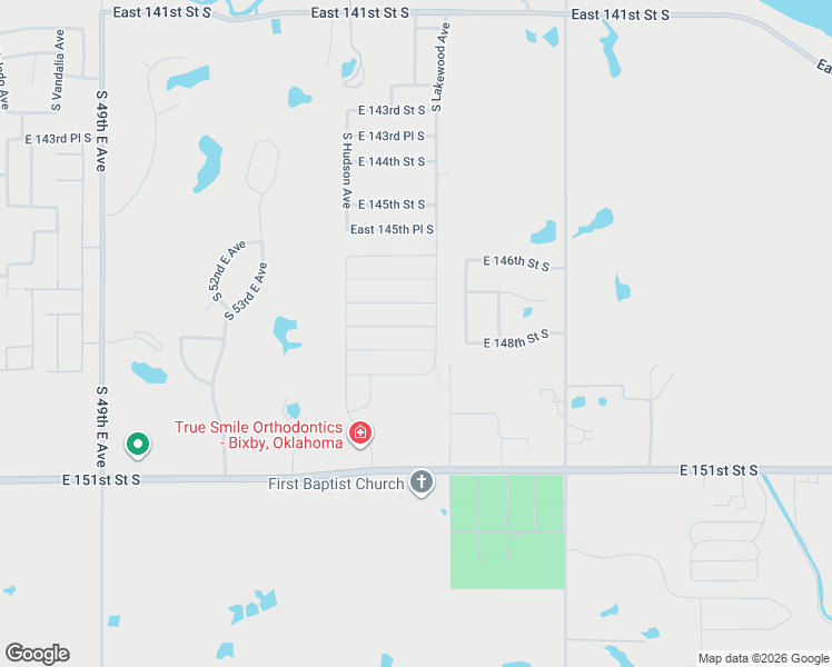 map of restaurants, bars, coffee shops, grocery stores, and more near 6040 East 147th Place South in Bixby