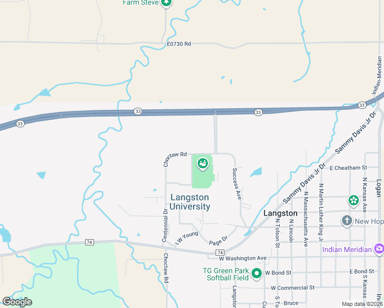 map of restaurants, bars, coffee shops, grocery stores, and more near Choctaw Road in Langston