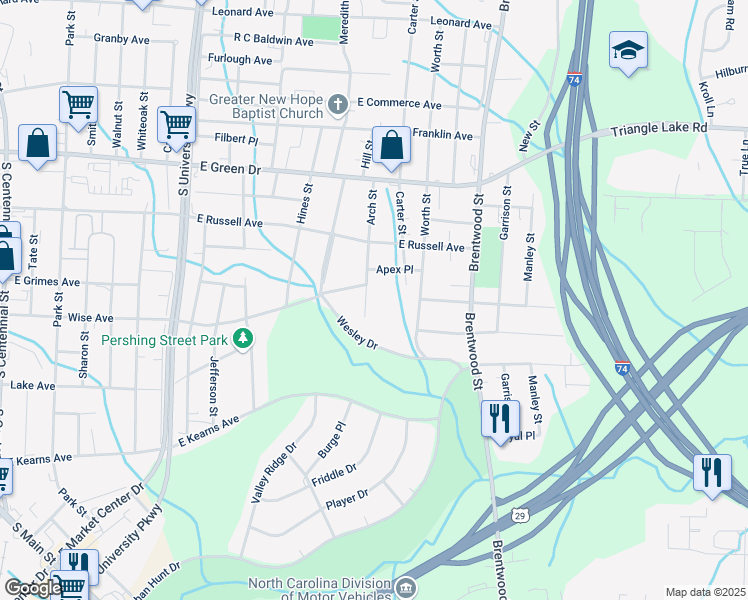 map of restaurants, bars, coffee shops, grocery stores, and more near 906 Arch Street in High Point