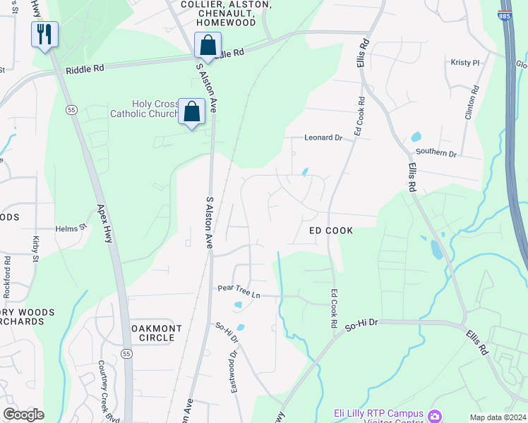 map of restaurants, bars, coffee shops, grocery stores, and more near 304 Garden Walk Drive in Durham