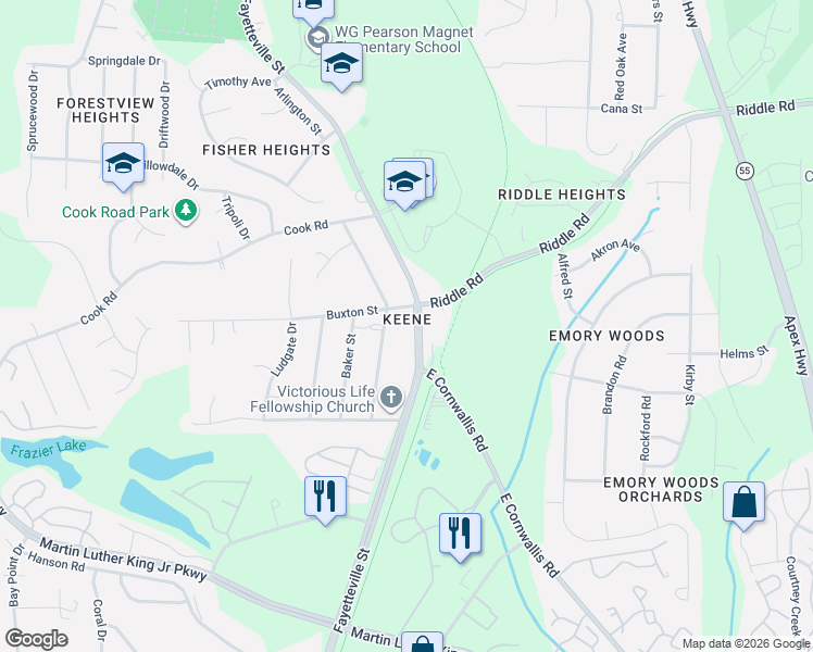 map of restaurants, bars, coffee shops, grocery stores, and more near 4007 Booker Avenue in Durham