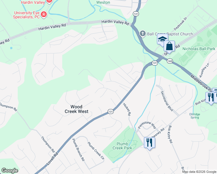 map of restaurants, bars, coffee shops, grocery stores, and more near 2025 Dana Point Way in Knoxville