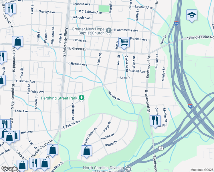 map of restaurants, bars, coffee shops, grocery stores, and more near 1406 Wise Avenue in High Point