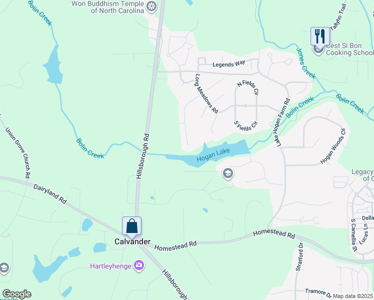 map of restaurants, bars, coffee shops, grocery stores, and more near 136 Shadow Ridge Place in Chapel Hill