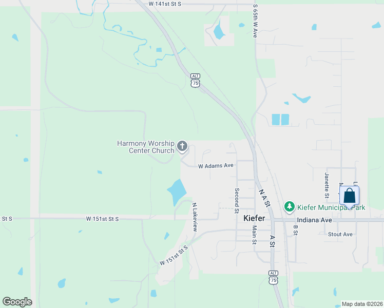 map of restaurants, bars, coffee shops, grocery stores, and more near 406 Oak Hill Circle in Kiefer