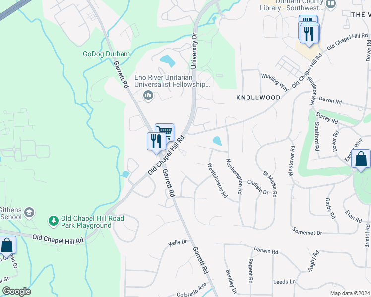 map of restaurants, bars, coffee shops, grocery stores, and more near 70 Scottish Lane in Durham