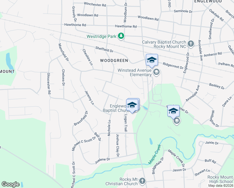 map of restaurants, bars, coffee shops, grocery stores, and more near 2028 Robert Ryan Road in Rocky Mount