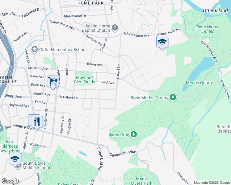 map of restaurants, bars, coffee shops, grocery stores, and more near 2242 Price Avenue in Knoxville