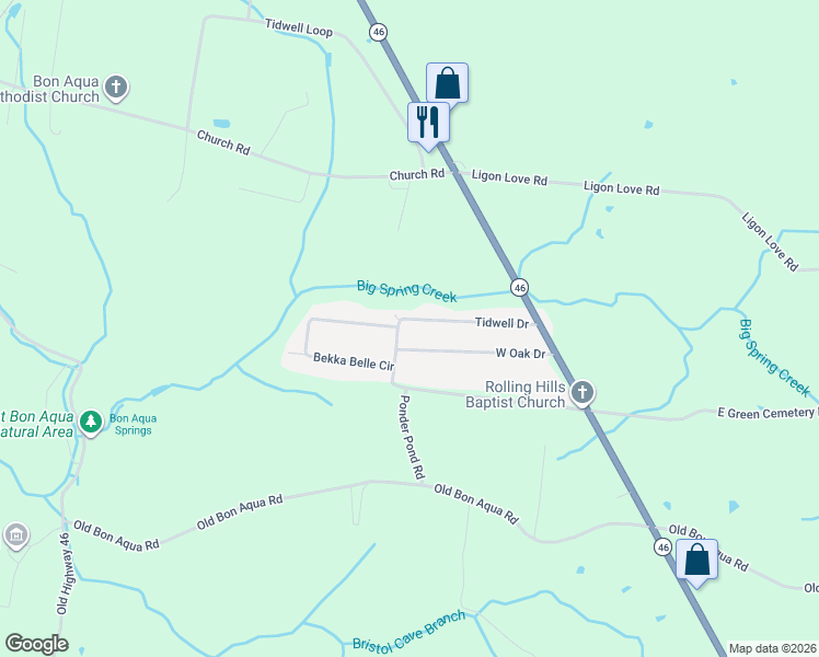 map of restaurants, bars, coffee shops, grocery stores, and more near 10395 Tidwell Drive in Bon Aqua