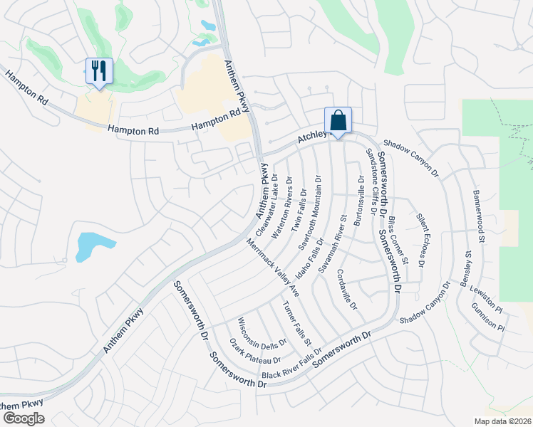 map of restaurants, bars, coffee shops, grocery stores, and more near 2136 Clearwater Lake Drive in Henderson