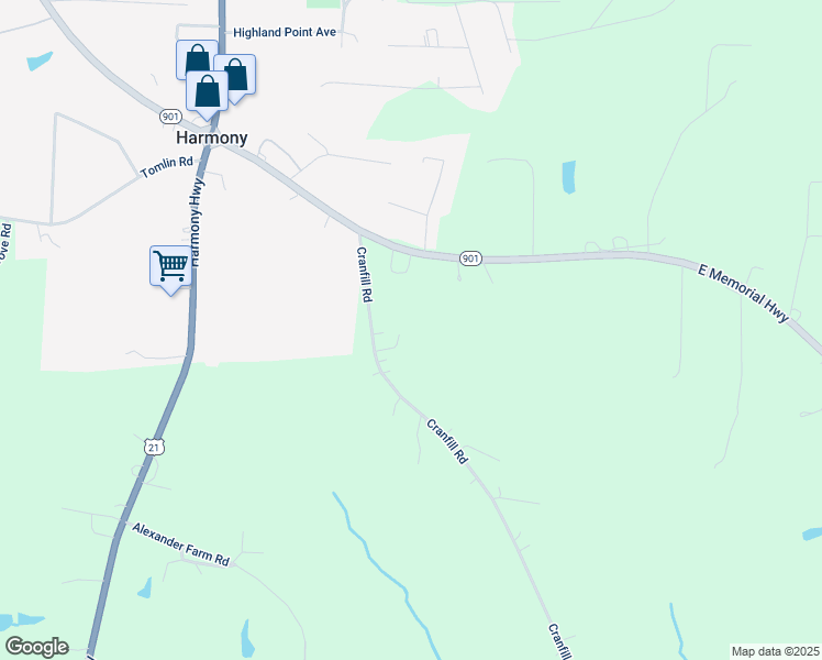 map of restaurants, bars, coffee shops, grocery stores, and more near 554 Cranfill Road in Harmony