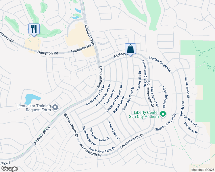map of restaurants, bars, coffee shops, grocery stores, and more near 2131 Waterton Rivers Drive in Henderson
