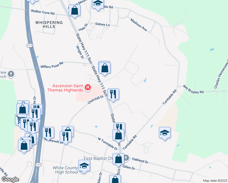map of restaurants, bars, coffee shops, grocery stores, and more near 420 N Spring St in Sparta