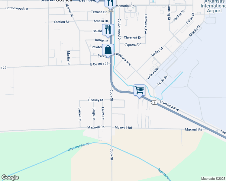map of restaurants, bars, coffee shops, grocery stores, and more near 604 Lindsey Street in Blytheville