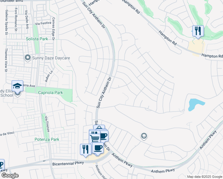 map of restaurants, bars, coffee shops, grocery stores, and more near 2154 Colvin Run Drive in Henderson