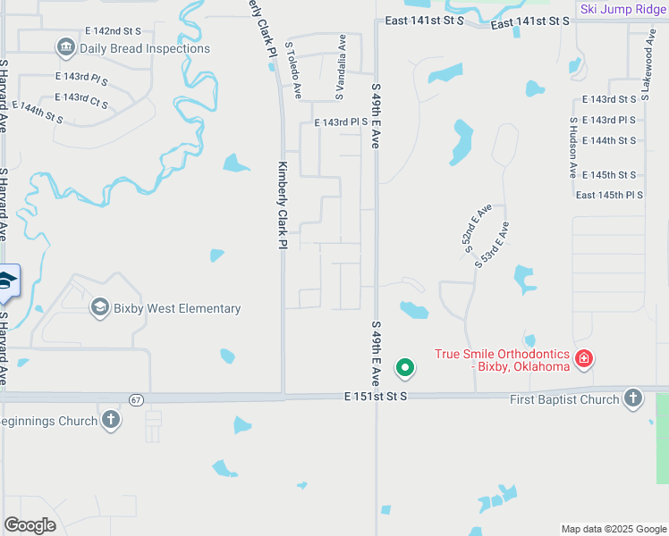 map of restaurants, bars, coffee shops, grocery stores, and more near 14706 South Urbana Avenue in Bixby