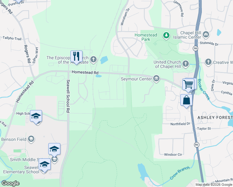 map of restaurants, bars, coffee shops, grocery stores, and more near 217 Greenway Landing in Chapel Hill