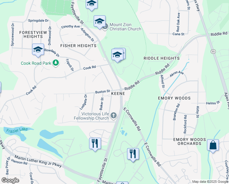 map of restaurants, bars, coffee shops, grocery stores, and more near 4001 Booker Avenue in Durham