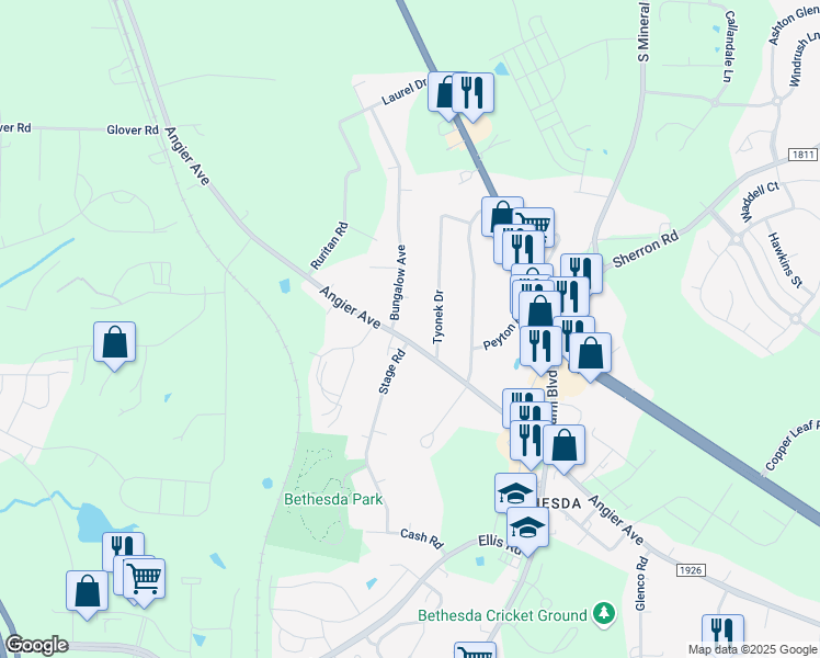 map of restaurants, bars, coffee shops, grocery stores, and more near 3907 Angier Avenue in Durham