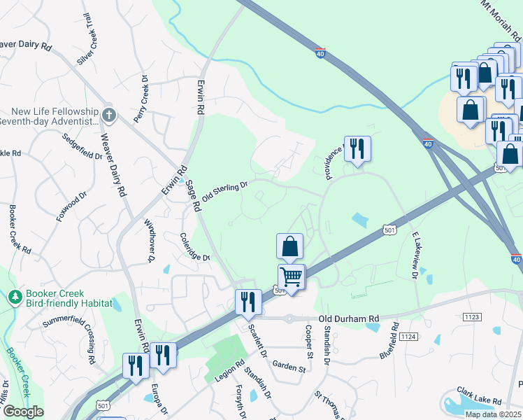 map of restaurants, bars, coffee shops, grocery stores, and more near 1411 Arborgate Circle in Chapel Hill