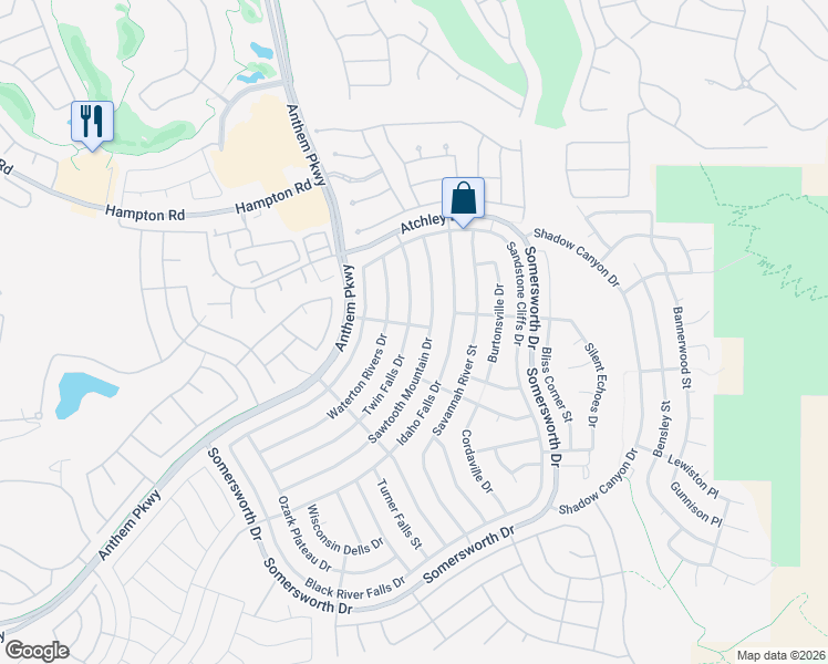 map of restaurants, bars, coffee shops, grocery stores, and more near 2124 Sawtooth Mountain Drive in Henderson