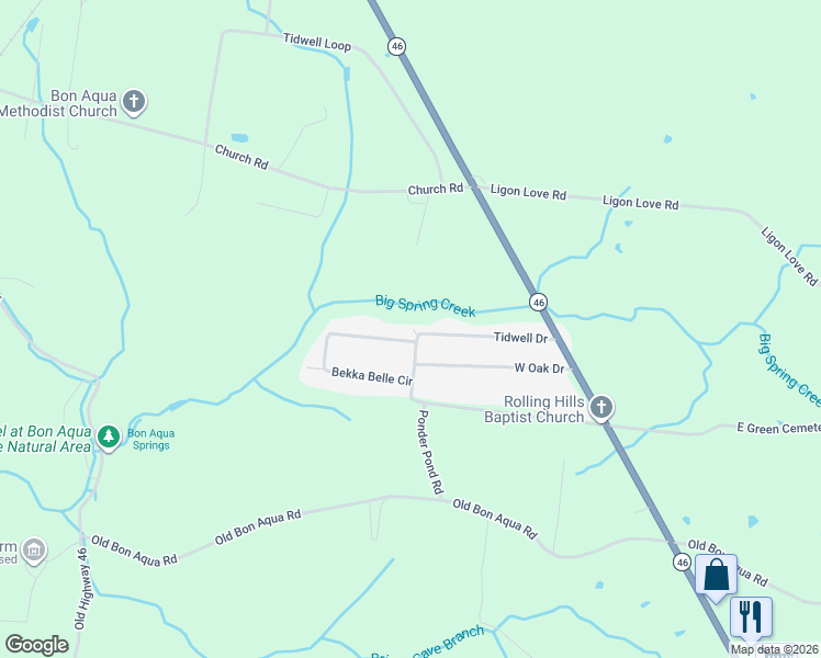 map of restaurants, bars, coffee shops, grocery stores, and more near 10395 Tidwell Drive in Bon Aqua